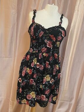 Xhilaration Black Floral Smocked Sundress with Twisted Straps